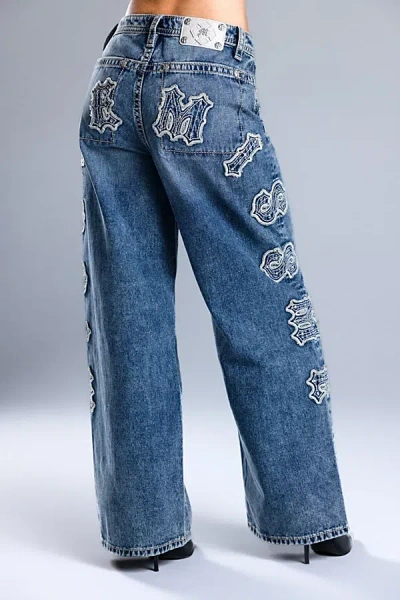 Miss Me Ayana Baggy Wide Leg Jeans In Medium Wash, Women's At Urban Outfitters In Blue