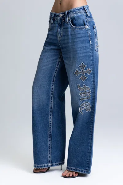 Miss Me Azalea Baggy Wide Jeans - 32 / 30" / Medium Wash In Blue