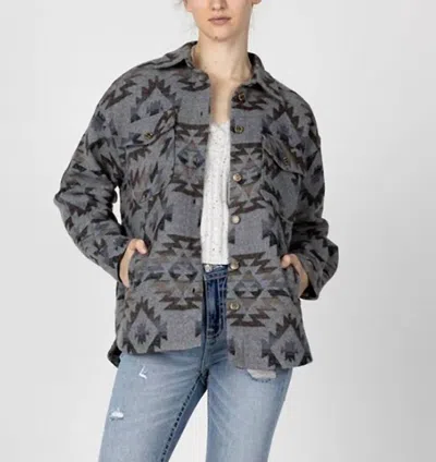 Miss Me Aztec Button Up Shacket In Grey/multi In Gray