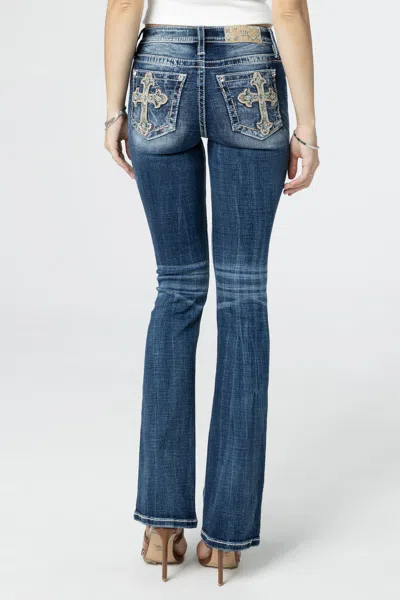 Miss Me Aztec Embroidered Cross Bootcut Jeans In Dark Wash