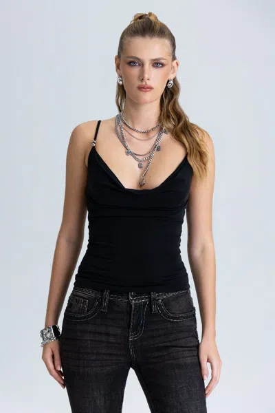 Miss Me Beaded Draped Cowl Cami - M / Black