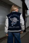 Miss Me Beverly Varsity Bomber Jacket In Navy