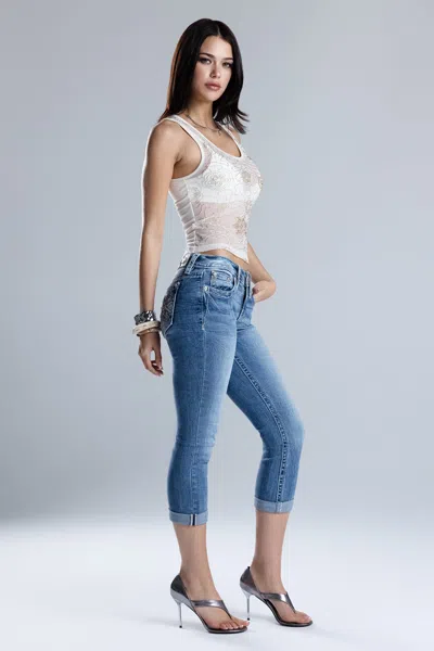 Miss Me Bexley Cross Capri Jeans - 34 / 23" / Light Wash In Brown