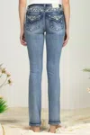 Miss Me Bordered Leaves Bootcut Denim In Medium Wash