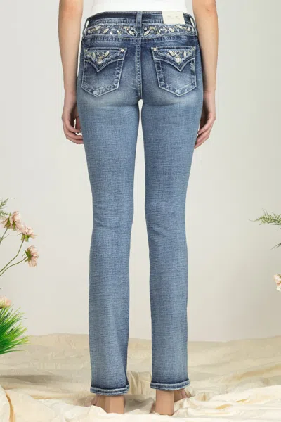 Miss Me Bordered Leaves Bootcut Denim In Medium Wash