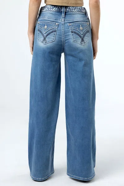 Miss Me Braided Waist Wide Leg Jeans In Medium Wash
