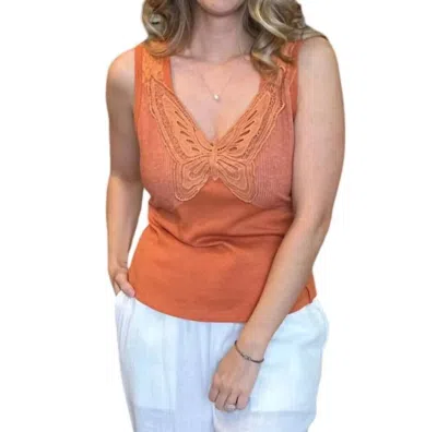 Miss Me Butterfly Ribbed Tank In Rust In Multi