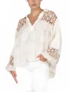 Miss Me Button Up Printed Blouse In Off White In Multi