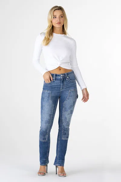 Miss Me Celeste Straight Cargo Jeans In Medium Wash