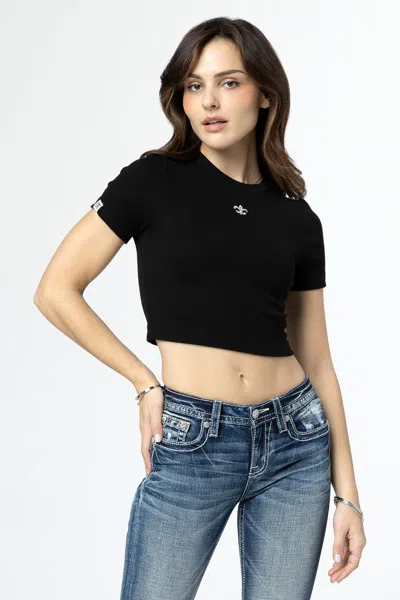 Miss Me Classic Fleur Crop Tee In Black