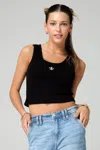 Miss Me Classic Fleur Scoop Tank In Black
