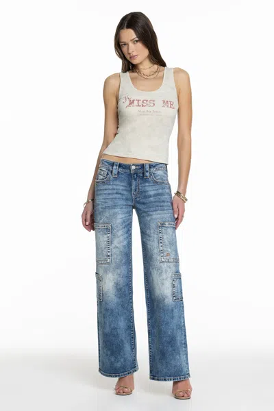 Miss Me Cloud Acid Wash Utility Jeans - 33 / 30" / Medium Wash