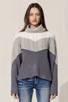 Miss Me Color Blocked Turtleneck Sweater In Pink