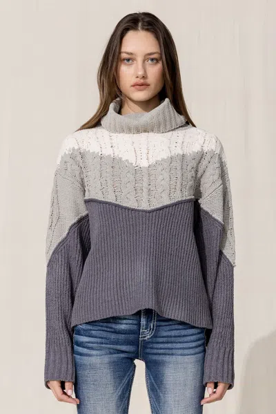 Miss Me Color Blocked Turtleneck Sweater In Pink