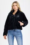 Miss Me Crushed Velvet Puffer Jacket - M / Black In Black
