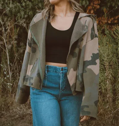 Miss Me Cutie Long Sleeve Zip Up Jacket In Camo In Animal Print