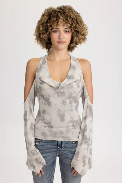 Miss Me Dextra Sleeved Halter Top - M / Dove Beige In Gray