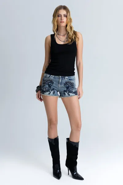 Miss Me Dilrose Crystal Horse Shorts - 34 / 3.5" / Vintage Blue