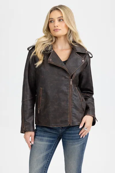 Miss Me Elara Leather Jacket - M / Chocolate Brown