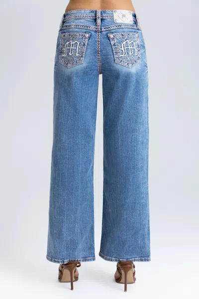 Miss Me Electric Stitched Wide Leg Jeans - 33 / 30" / Medium Wash In Blue