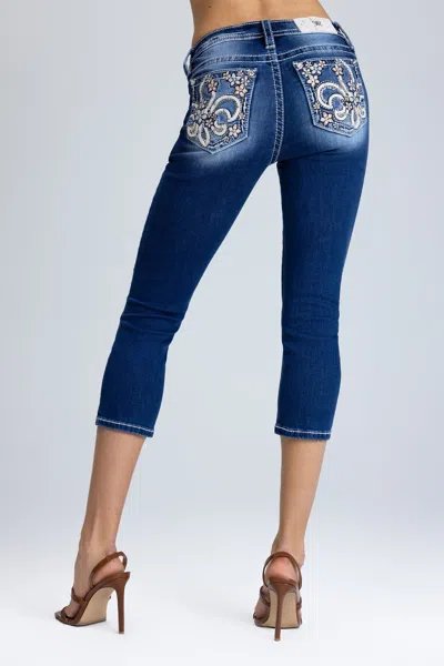 Miss Me Ellora Fleur Capri Jeans - 34 / 23" / Dark Wash In Blue