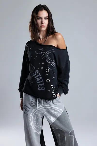 Miss Me Eloira Graphic Top - S / Charcoal Black