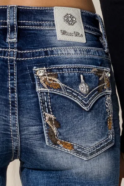 Miss Me Falling Leaves Bootcut Jeans In Medium Wash