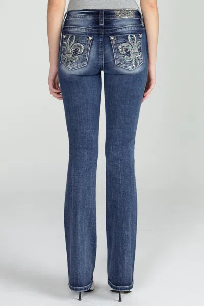 Jean Skinny Femme MISS ME Taille 25 - Denim Avec Broderie Fleur De Lis - Occasion Très Bon état