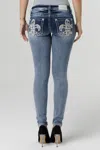 Miss Me Fleur De Paisley Skinny Jeans In Med/dark Wash
