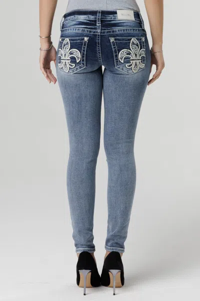 Miss Me Fleur De Paisley Skinny Jeans In Med/dark Wash