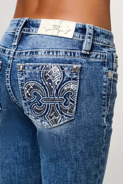 Miss Me Fleur De Silver Straight Jeans In Dark Wash