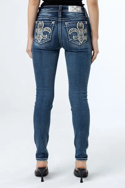 Miss Me Floral Fleur Skinny Jeans In Med/dark Wash