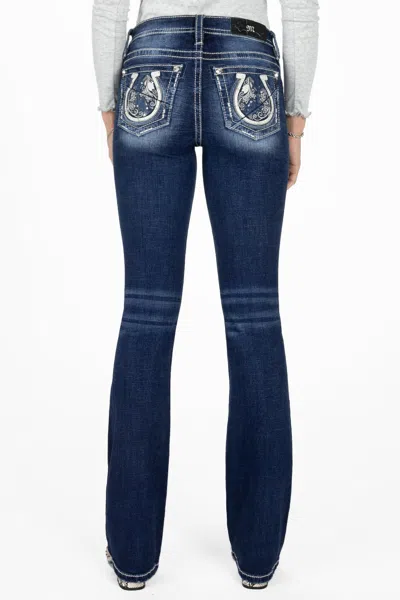 Miss Me Floral Swirl Horseshoe Bootcut Jeans In Dark Wash