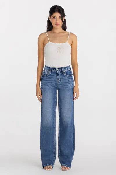 Miss Me Florian Floral Slim Wide - 34 / 30" / Medium Wash In Blue