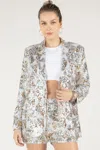Miss Me Geometric Multi-sequin Blazer In Silver Grey