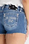 Miss Me Gothic Pocket Shorts - 32 / 3.5" / Medium Wash