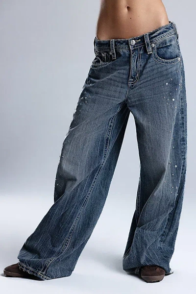 Miss Me Harmony Studded Baggy Jeans In Vintage Blue, Women's At Urban Outfitters