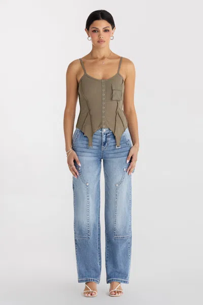 Miss Me Heather Slim Wide Cargo - 32 / 30" / Medium Wash In Blue
