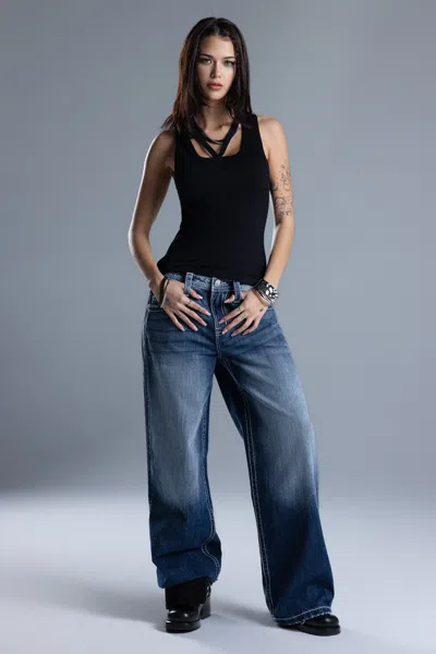 Miss Me Helena Baggy Wide Leg - 34 / 30" / Medium Wash In Blue