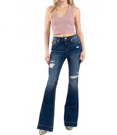 Miss Me High Rise Flare Jeans In Dark Wash In Blue