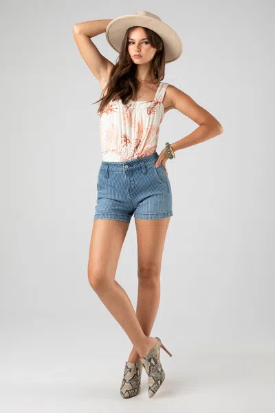Miss Me High Rise Printed Shorts In Blue