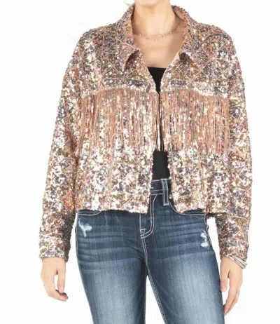 Miss Me In The Spotlight Sequin Jacket In Rose Gold In Multi