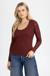 Miss Me Irene Knit Top - L / Red Wine In Burgundy