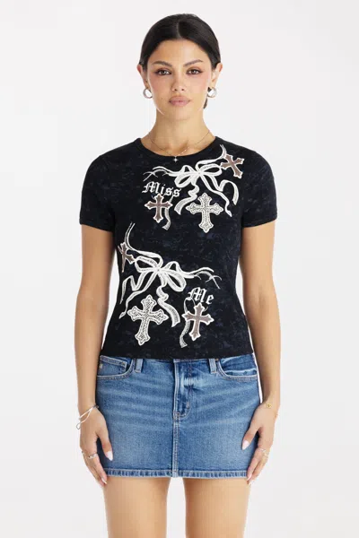Miss Me Jade Ribbon Tee - S / Black