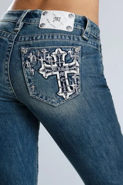 Miss Me Kamryn Cross Bootcut Jeans - 32 / 30" / Med/dark Wash In Blue