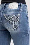 Miss Me Kezia Cross Bootcut Jeans - 34 / 30" / Medium Wash In Blue