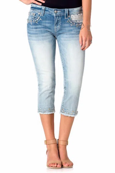 Miss Me Lace Me Up Capris In Light Wash