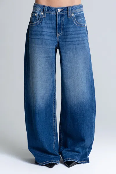 Miss Me Landon Baggy Wide Jeans - 34 / 30" / Short / Medium Wash In Blue