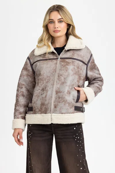 Miss Me Layton Faux Suede Jacket - L / Brown