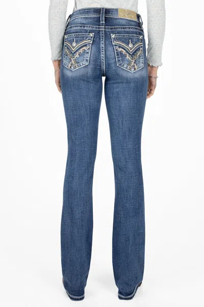 Miss Me Leaf Vine Cross Stitch Bootcut Jeans In Med/dark Wash